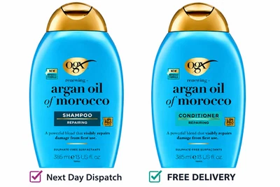 OGX Argan Oil Morocco Repairing Shampoo 385ml Twin Pack - Fast & Free Delivery - Image 1 of 4