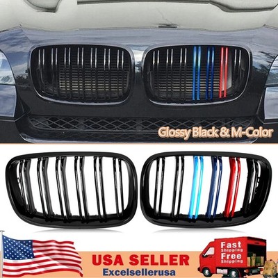 M Color Gloss Black Front Kidney Grill For BMW X5 X6 E70 E71 2007-2013 Dual Slat