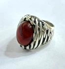 Heavy 925 Silver Ring - Natural Red Agate Gemstone - 12g - Size 9.5 US