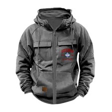 Men's Autumn Solid-Color Zipper Pullover Hooded Sweater Casual Loose Street-Styl
