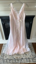 Vintage Shadowline Women's Nylon Pink Full Length Gown Small Floral USA Lingerie