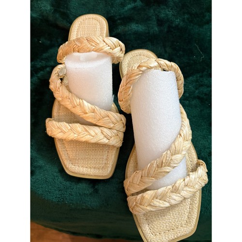 Dolce Vita Indy Woven Raffia Braided Square Toe Slide Sandals Tan Womens 8