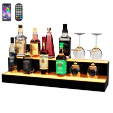 MESAlLUP 30 Inch 2 Tier Lighted Liquor Bottle Display Shelf, Bar Shelves with...