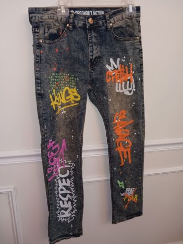 Argonaut Nation Jeans 32x32 Graffiti  Blue Jeans Paint Splash Streetwear  - Photo 1/8