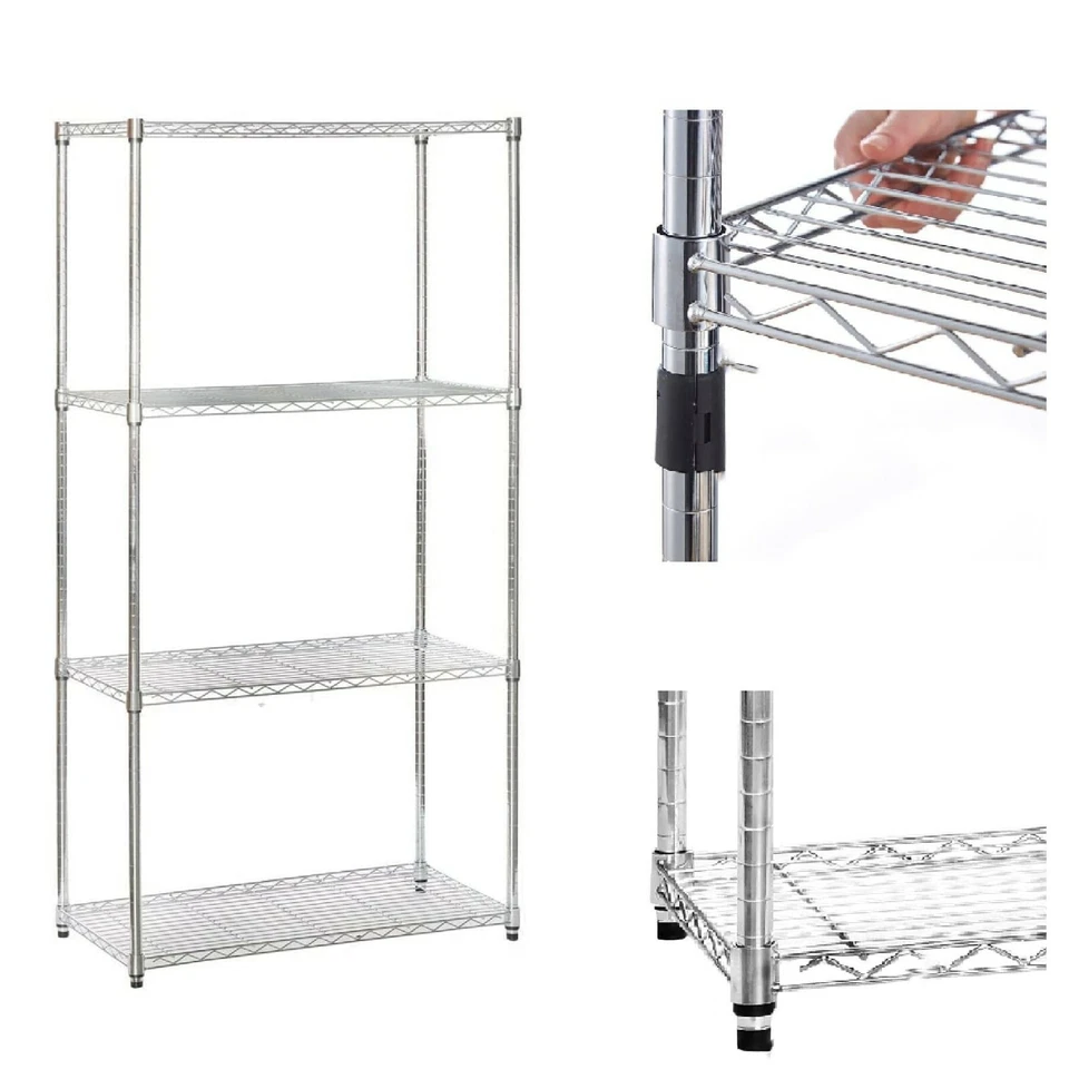 Chrome 4 Tier Wire Shelving Metal Storage Shelf Home Office Kitchen Stand Rack. - Image 4 of 4