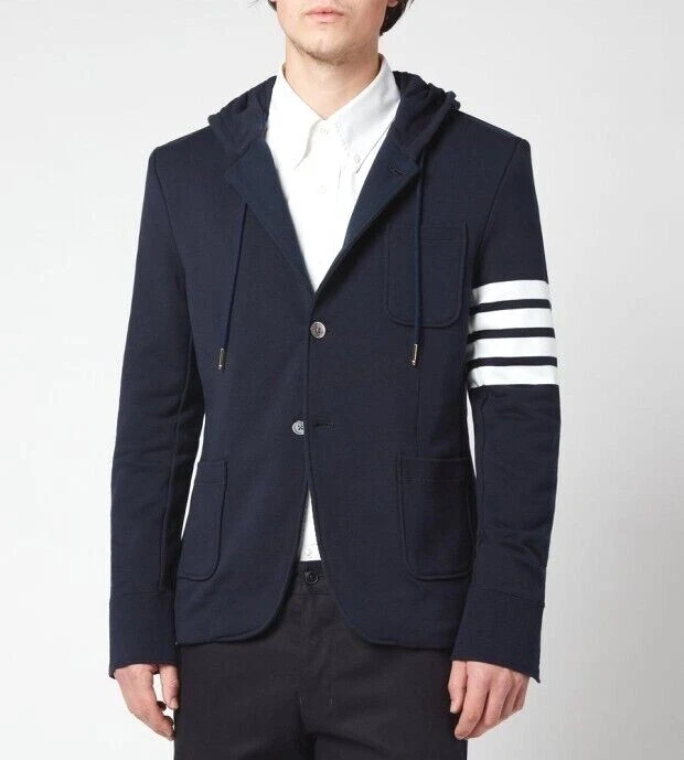 Giacca blazer Thom Browne 4 bar a righe preppy royal felpa con cappuccio sport slim fit