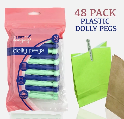 48x Plastic Dolly Pegs Spring Free Clothespins Laundry Washing Line Peg Clip