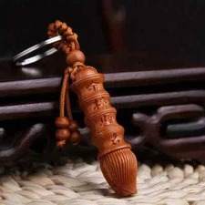 4" Handmade 3D Wood Sakyamuni Keychain Silver-Tone New Free Ship 9010 9011