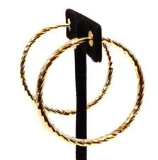 CLIP-ON EARRINGS 2 INCH HOOP EARRINGS HYPO-ALLERGENIC GOLD PLATED HOOPS SWIRLED