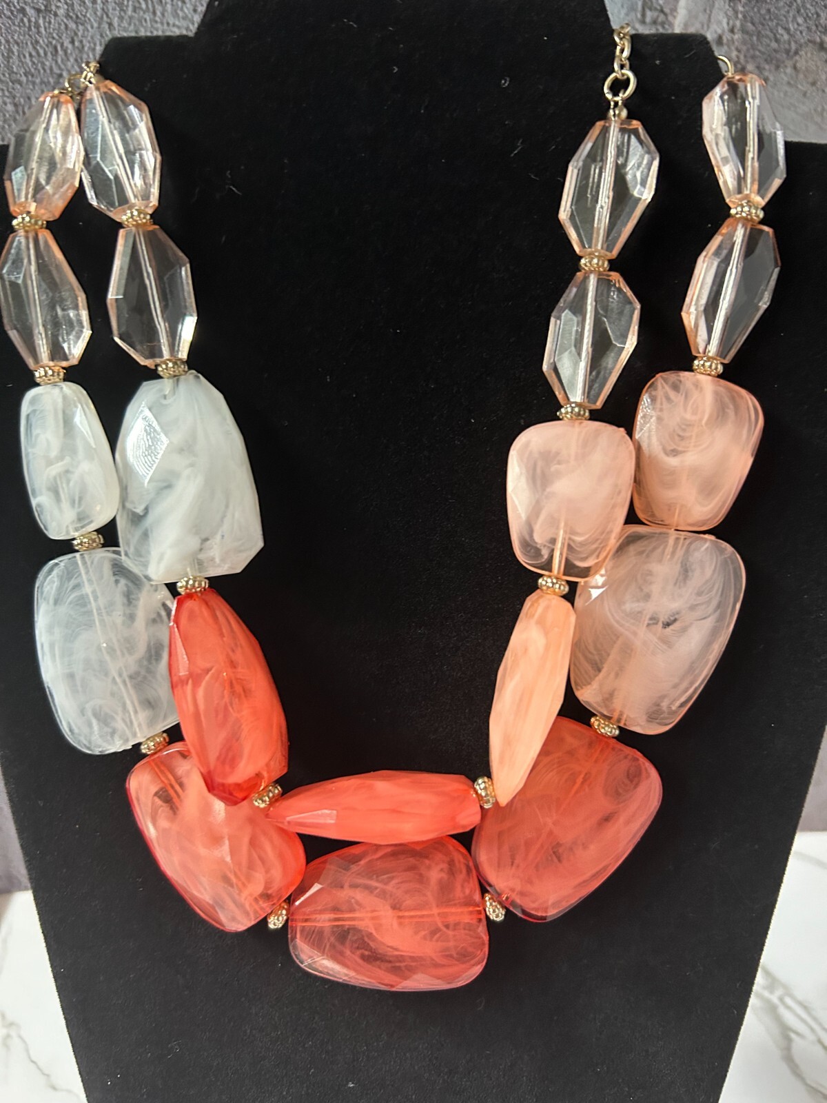 Large Chunky Necklace With Rectangular Coral And … - image 2