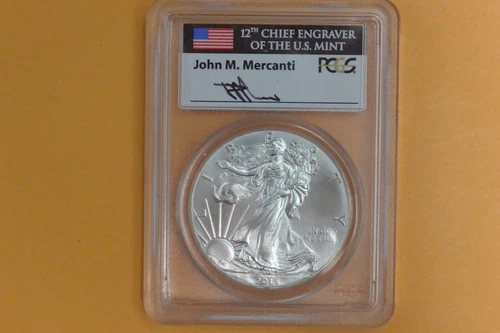2015 $1 American Silver Eagle 1oz PCGS MS70 John Mercanti Signed First Strike