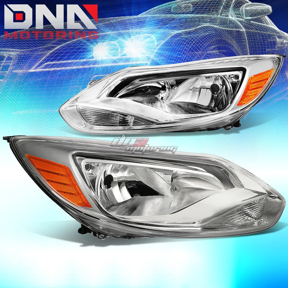 ПАРА ХРОМИРОВАННЫЙ КОРПУС ЯНТАРНАЯ БОКОВАЯ ФАРА + КСЕНОНОВАЯ СВЕТОДИОДНАЯ ЛАМПА 6000K ПОДХОДИТ ДЛЯ 12-14 FORD FOCUS - Изображение 2 из 4