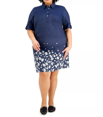 Karen Scott Plus Cotton Printed Polo Collar Women's Dress 2X, 3X