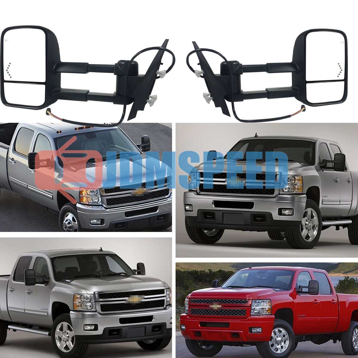 Power Heated Towing Side Mirrors - Black Pair For 2007-2013 Chevy & GMC Trucks