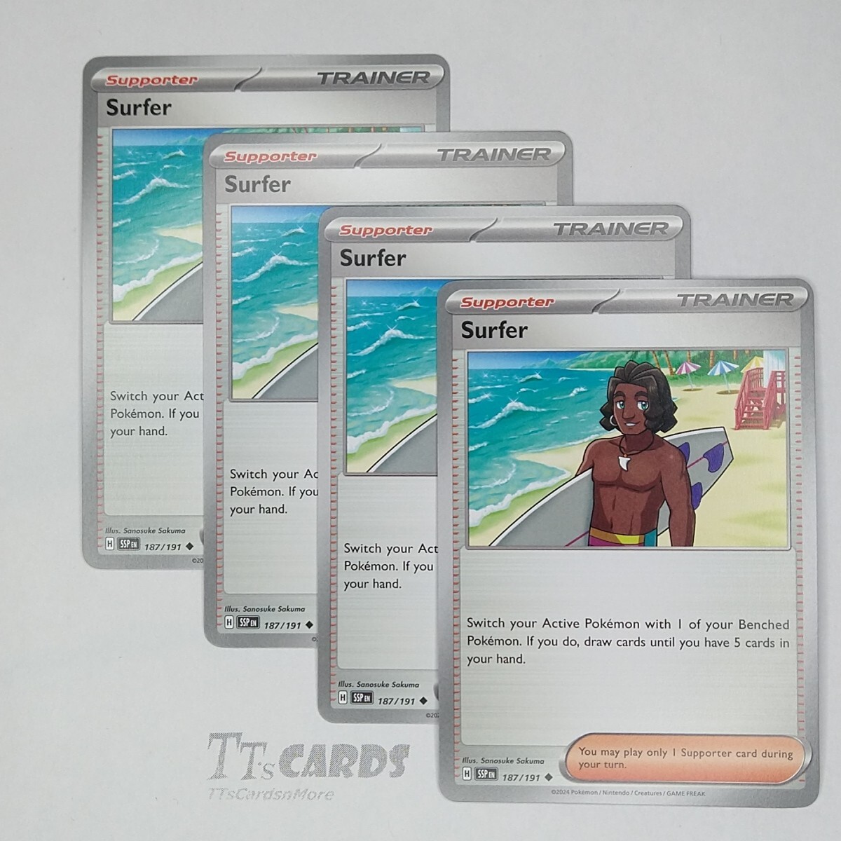 Surfer 187/191 x4 - 4x Trainer Playset Pokemon S&V Surging Sparks - 4 Card Set