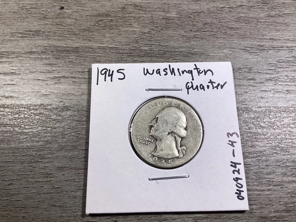 1945 Washington 90% Silver Quarter 25 Cent US Silver Coin 040924 43e - Image 2 of 4