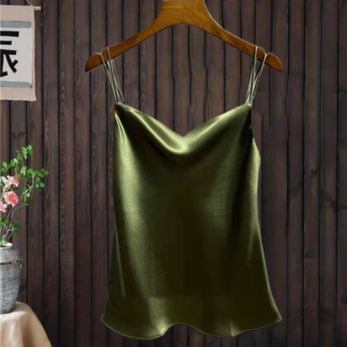 Satin Silk Lady Camisole Tank Vest Top Faux Sleeveless Shirt Casual - Afbeelding 1 van 23