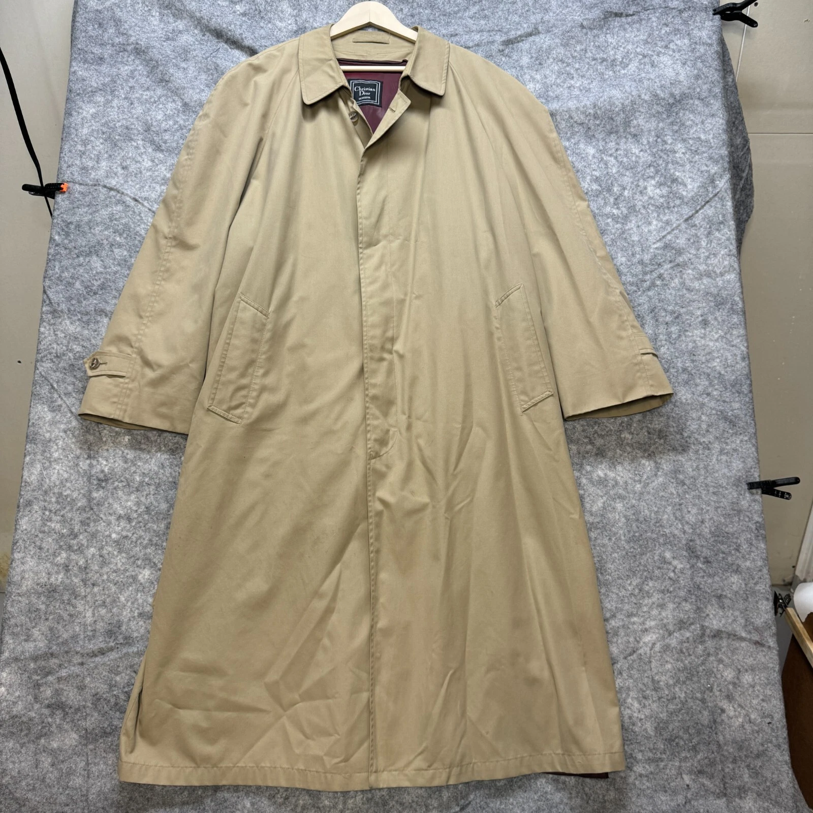Christian Dior Monsieur Trench Coat Homme 46 L Kaki Beige Manteau Doublé Laine