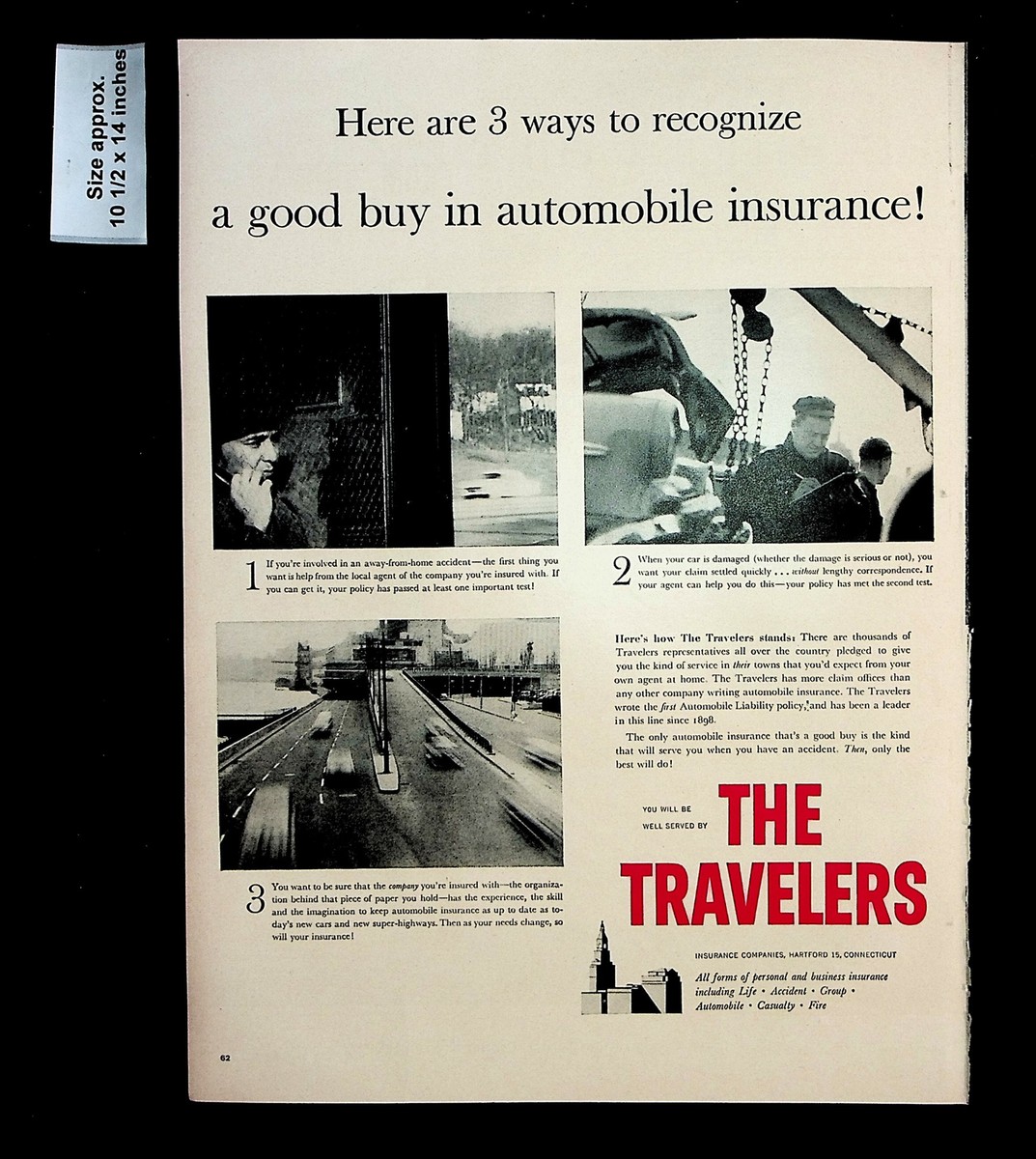 1955 Travelers Insurance Companies Automobile Car Vintage Print Ad 