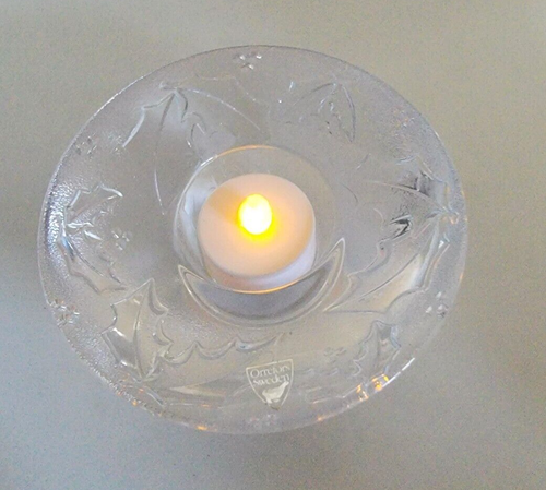 Orrefors Sweden Crystal Holly Votive Holiday Tea Candle B41-8233 - Picture 4 of 12