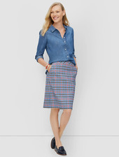NEW 99 TALBOTS Red,Blue Gingham Plaid Cotton-Blend A-Line Skirt Sz 4