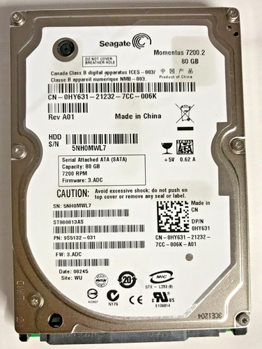 80 GB SATA NOTEBOOK FESTPLATTE SEAGATE Momentus ST980813AS 7200RPM 2,5'' #NFP607