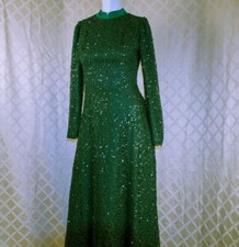 MINAL ASK Forest Green Women Vintage Formal Sequins Dress Size S