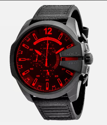 Diesel DZ4460 Herren Chronograph Mega Chief schwarze Lederuhr Armbanduhr Ø51mm