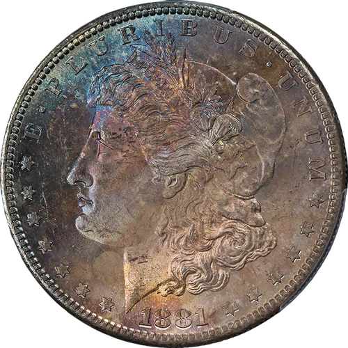 1881-S Morgan Silver Dollar PCGS MS65 Electric Blue Toning Great Eye Appeal