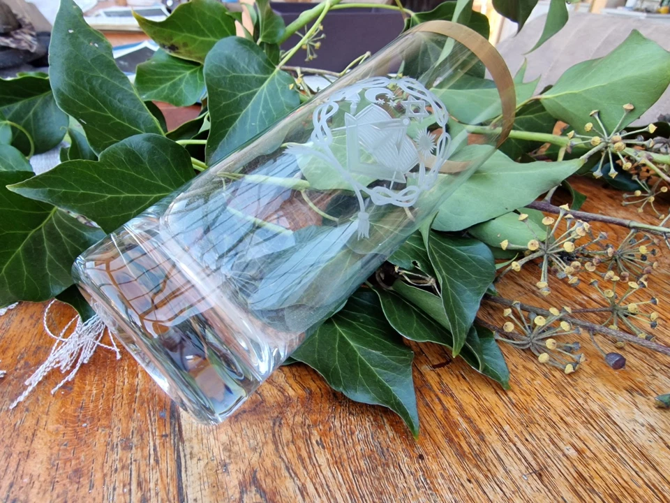 vintage Trinkglas mit Goldrand Freimaurer Zirkel Glas Logenglas - Bild 3 von 4