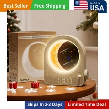 Sunrise Alarm Clocks for Bedrooms, Stepless Dimmable Moon Lamp Dual Alarm Clock