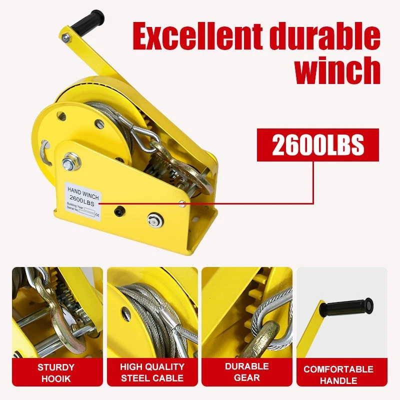Cabrestante de mano de alta resistencia 1200/2600 lb con cable de acero de 10 m manivela engranaje cabrestante ATV barco EE. UU. Foto 4 de 4
