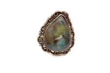Vintage Ring Silver Tone Labradorite Size 6.5