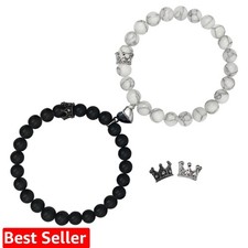 Couples Bracelets King Queen Crown His and Her Bracelets Heart Matching Brace...