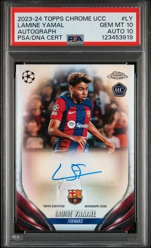 2023-24 Topps Chrome UEFA Club Competitions Chrome Auto Lamine Yamal PSA 10/10