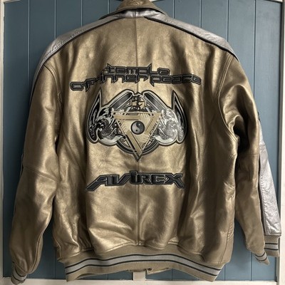 AVIREX Men's Y2K Authentic RARE Gold Silver Leather Jacket TEMPLE