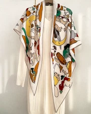 70% Cashmere 30% Silk Scarf Neckerchief Square moon Print Shawl 195X125X125cm 