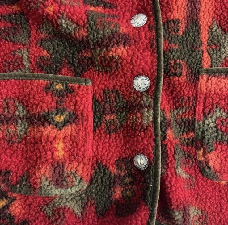 Talbots Vintage Red Aztec Button Collared Lined J… - image 2