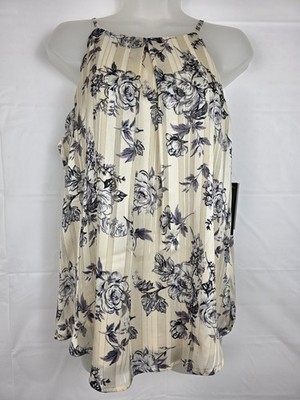 A Byer beige floral pleated Blouse Size Large 