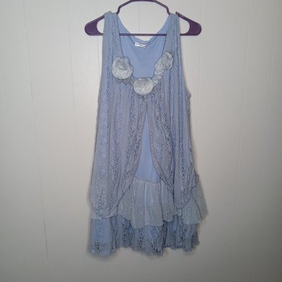 Pretty Angel Tunic XL Lavender Lace Overlay Silk Euro Romantic Boho Ethereal