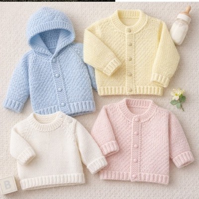 Gestrickte Baby Strickmuster Strickjacke Pullover Hoodie in DK passt 16-26 Zoll