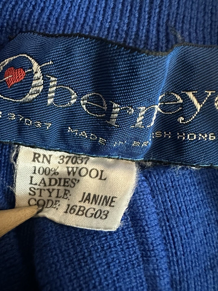 Suéter elástico tejido ajustado azul 100 % lana vintage Obermeyer para mujer talla pequeña Foto 4 de 4