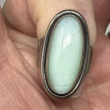 925 Sterling Silver Aqua Chalcedony Oval Bezel Ring Sz. 7.5 - Preowned