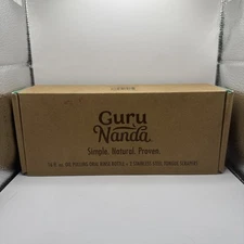 Guru Nada Oil Pulling Oral Rinse + 2 Stainless Steel Tongue Scrapers, 16oz, NEW!