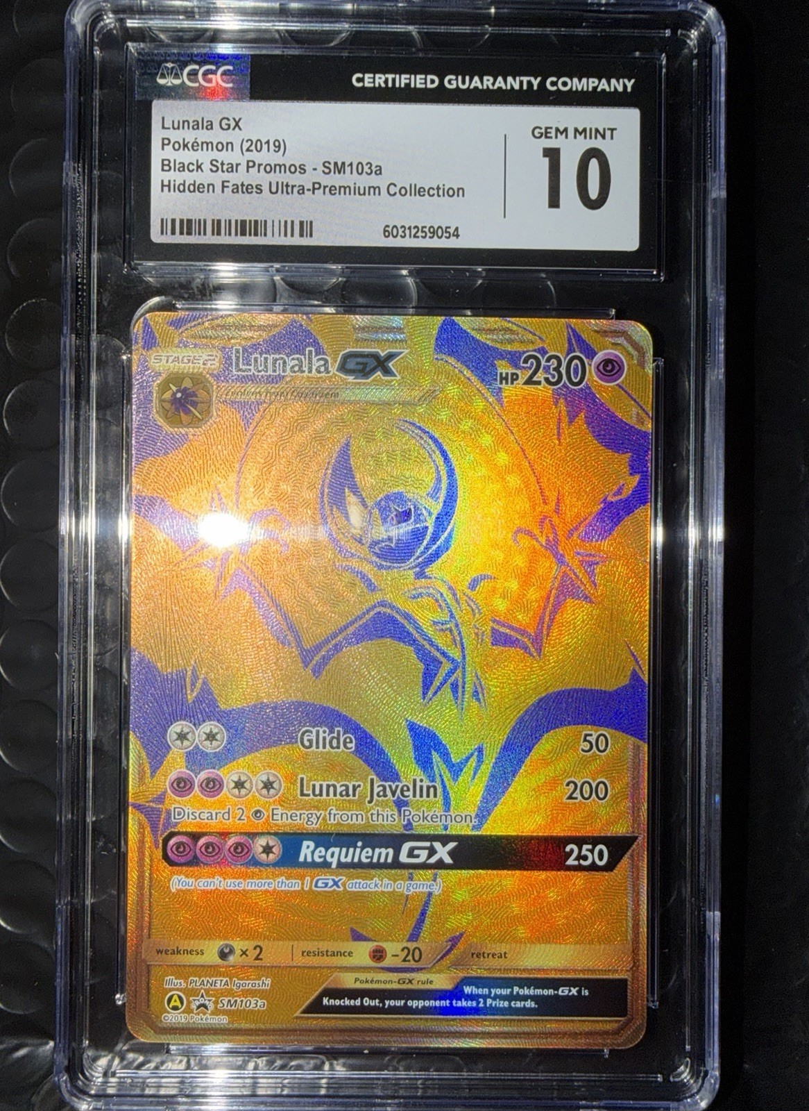 Pokemon Cards Ex Gold Full Art Lunala GX Ultra Rare Pokemon Card - SM103a  Hidden Fates Promo Ultra Rare Gold Lunala