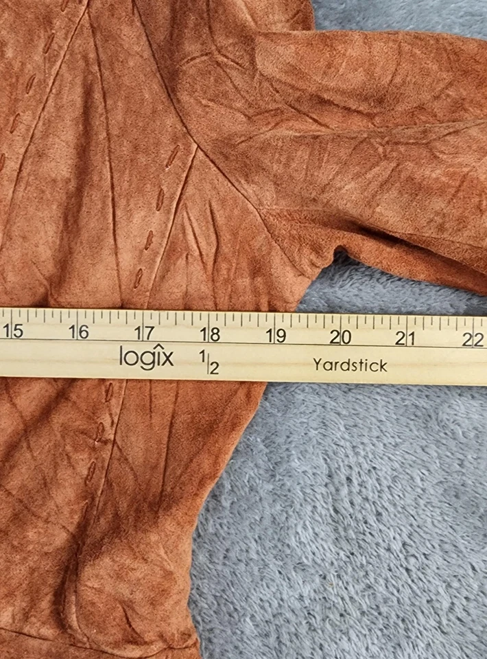 Blazer feminino de camurça couro marrom médio camurça 2 botões entalhe forrado de lapela - Imagem 4 de 4