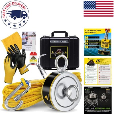Professional Magnet Fishing Kit with 1320LB Pull Force & Durable 65ft Rope