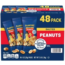 Planters Salted Peanuts  plant Based 7 gram protein per 1oz Bags 48 Packs