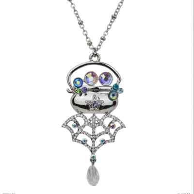 Kirks Folly Witches Brew Cauldron Necklace silvertone  Halloween #10