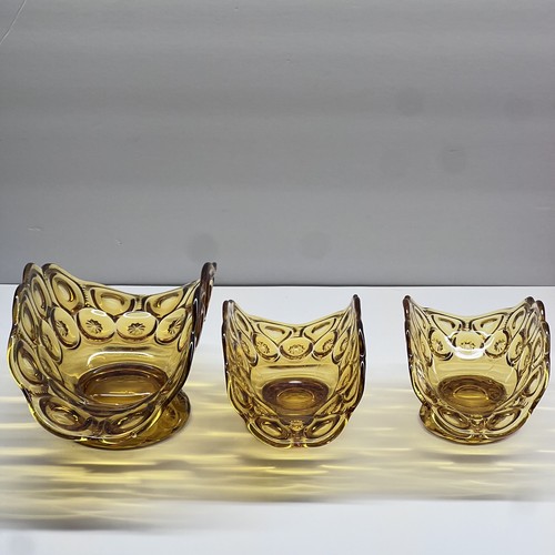 Vintage LE Smith Glass Moon & Stars Amber Footed Fruit Bowls Banana Stand (3) - Picture 2 of 14